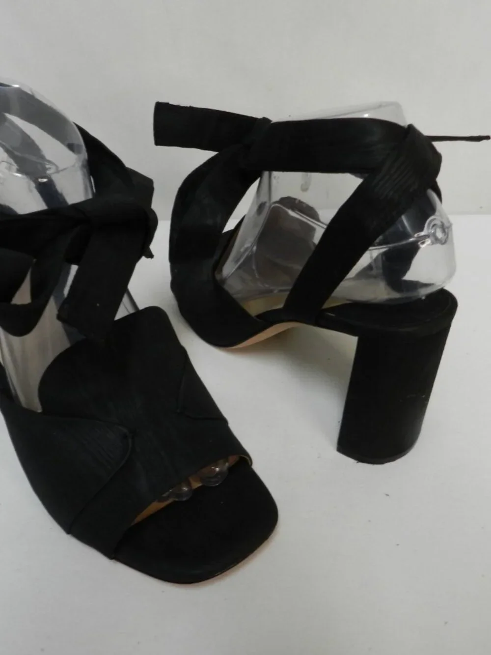 Antonio Melani Size Sz 8.5 Satin on Leather black ankle wrap heels pumps sandals